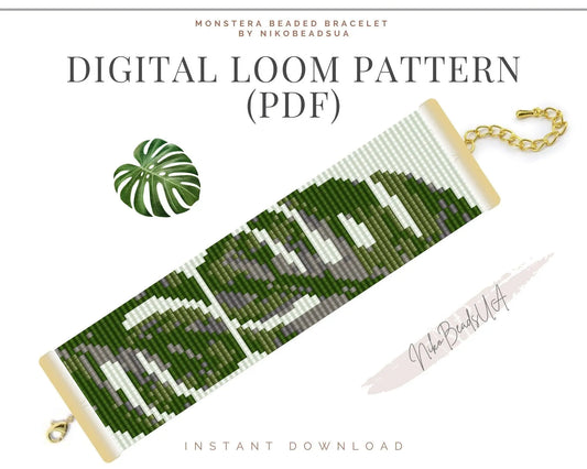 Monstera Loom pattern for beaded bracelet - NikoBeadsUA