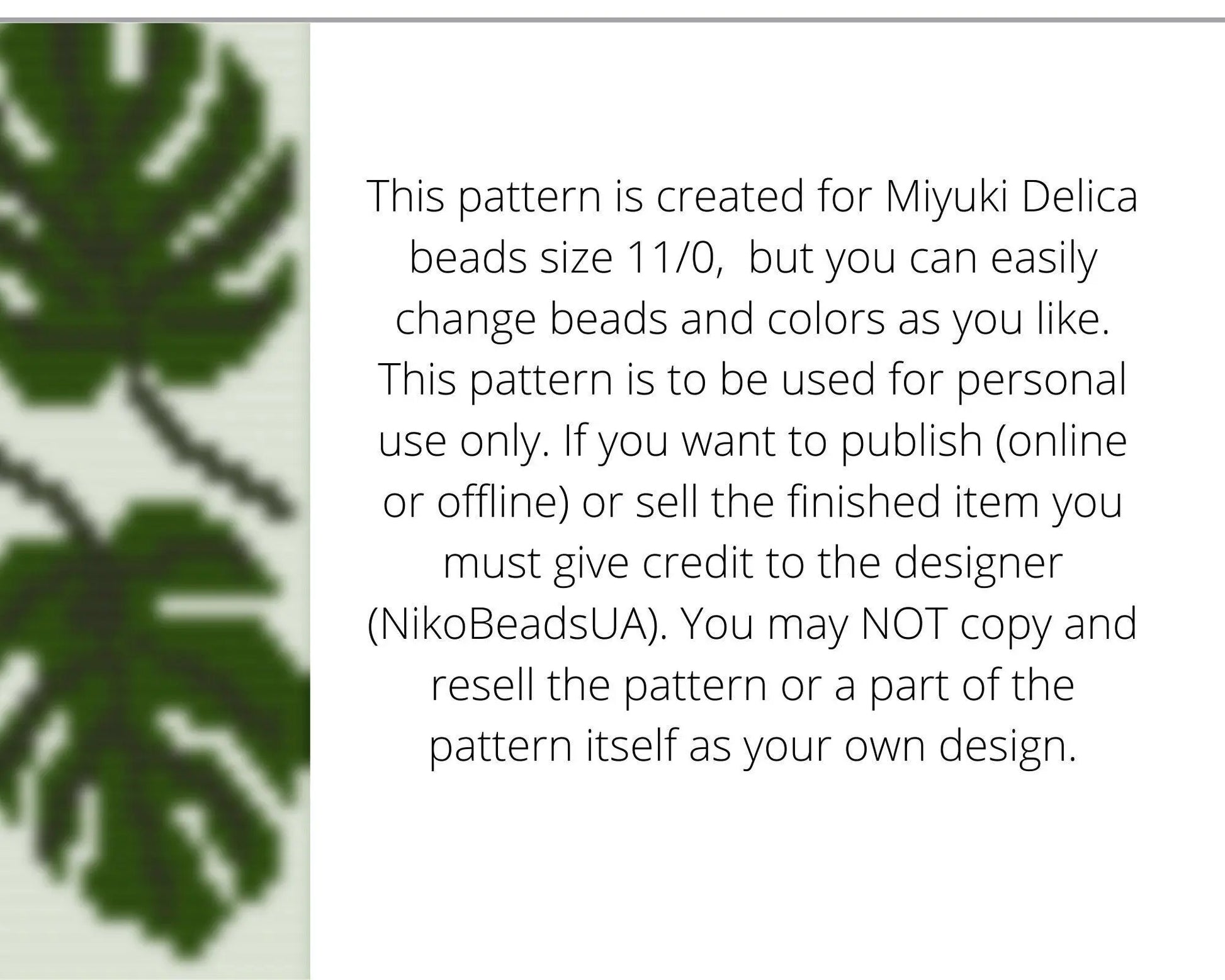 Monstera Leaves Loom pattern for beaded bracelet - NikoBeadsUA