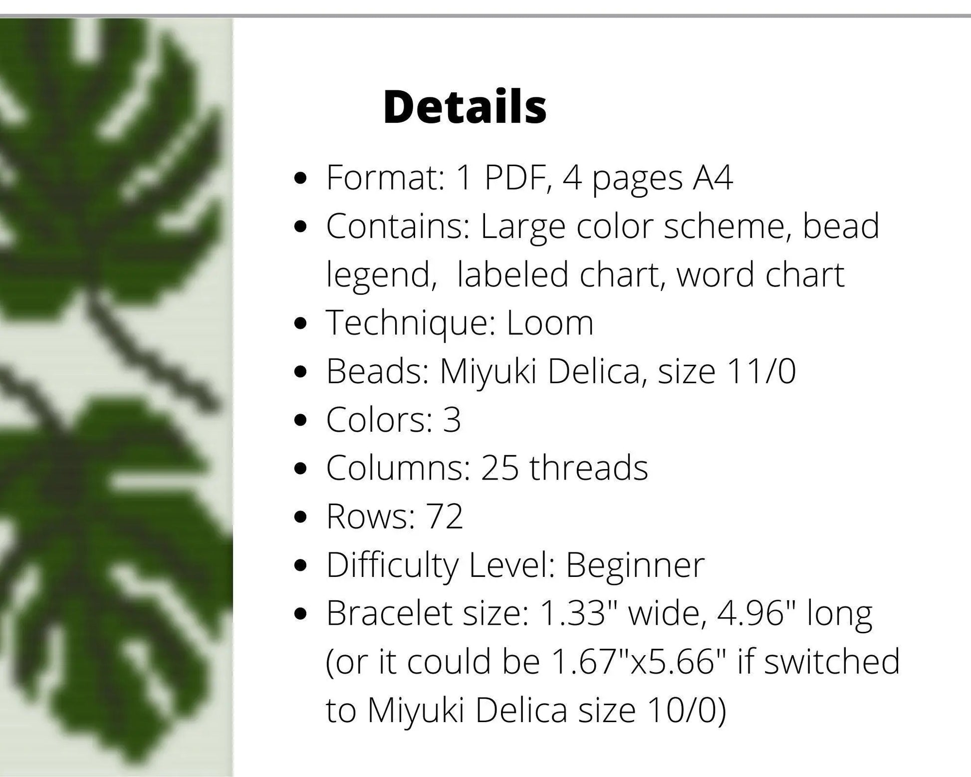 Monstera Leaves Loom pattern for beaded bracelet - NikoBeadsUA