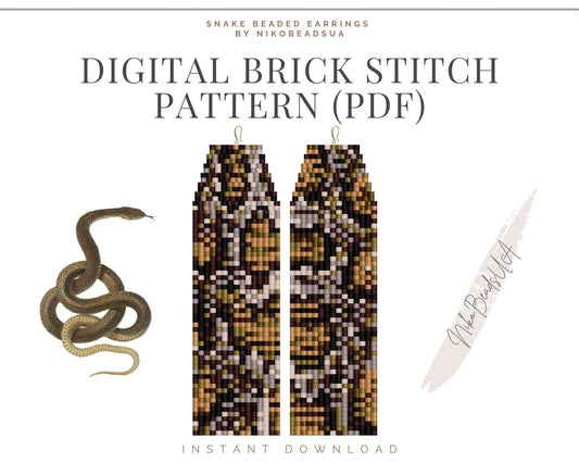 Snake Brick Stitch pattern for fringe beaded earrings - NikoBeadsUA