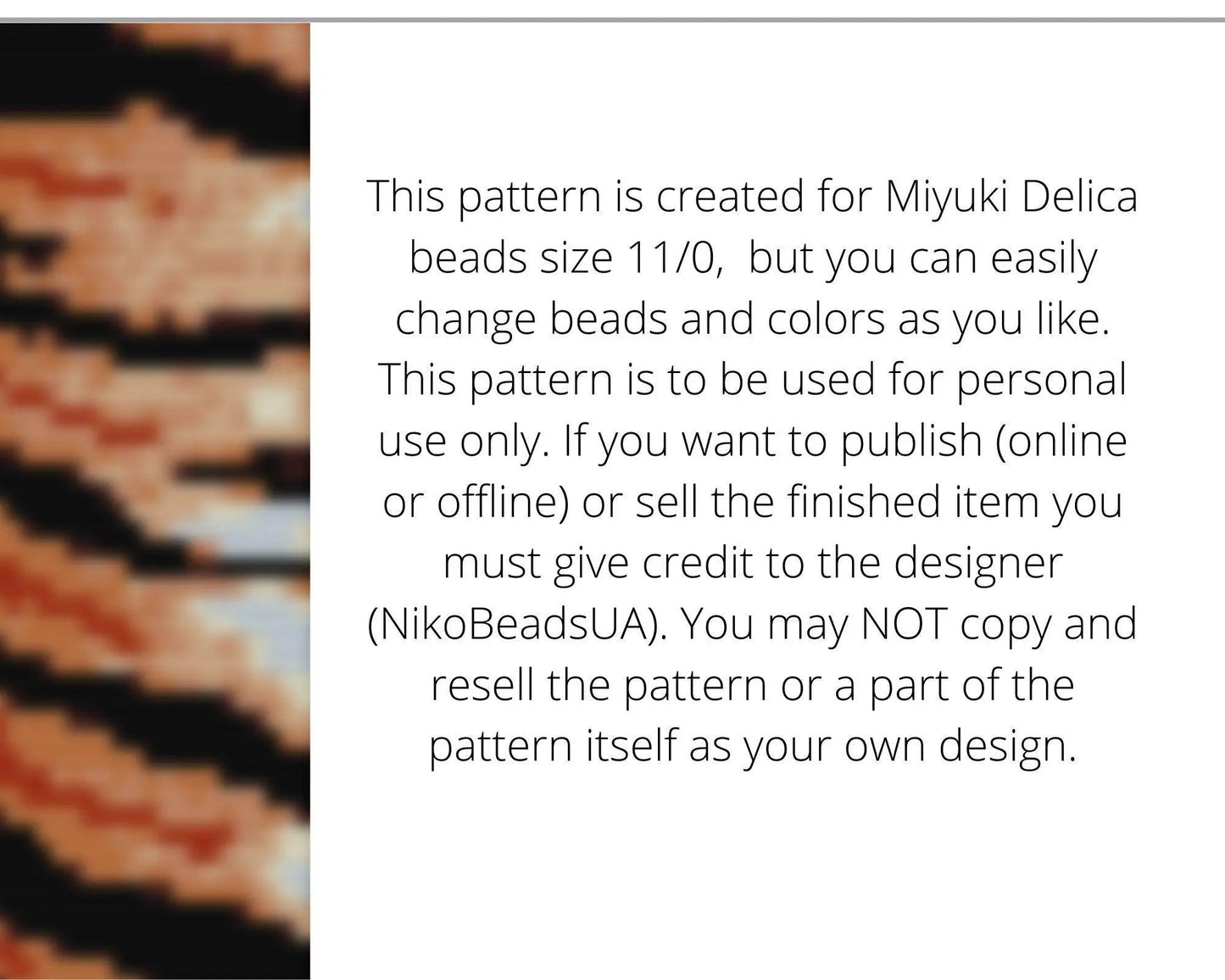 Tiger Print Loom pattern for wide beaded bracelet - NikoBeadsUA