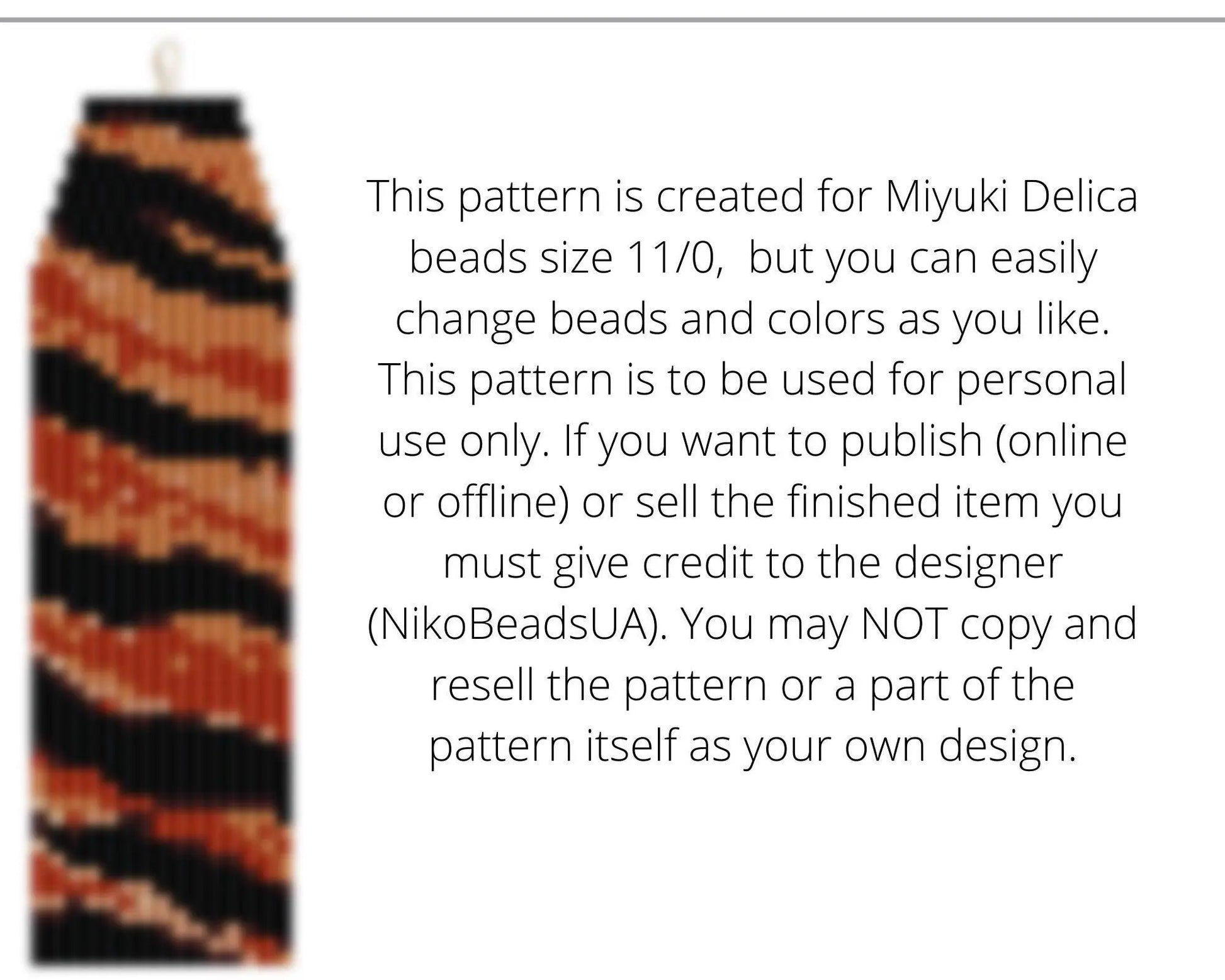 Tiger Asymmetrical Brick Stitch pattern for fringe beaded earrings - NikoBeadsUA