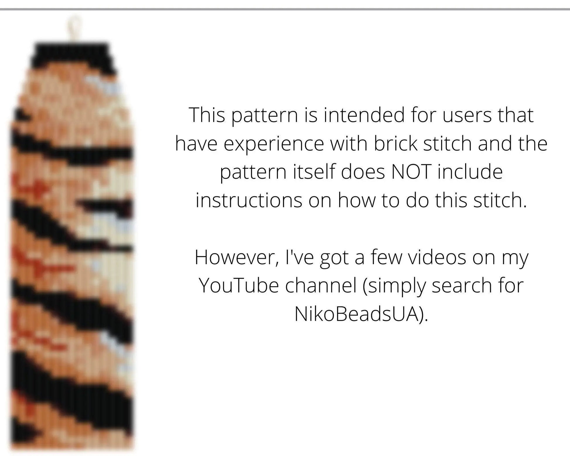 Tiger Asymmetrical Brick Stitch pattern for fringe beaded earrings - NikoBeadsUA