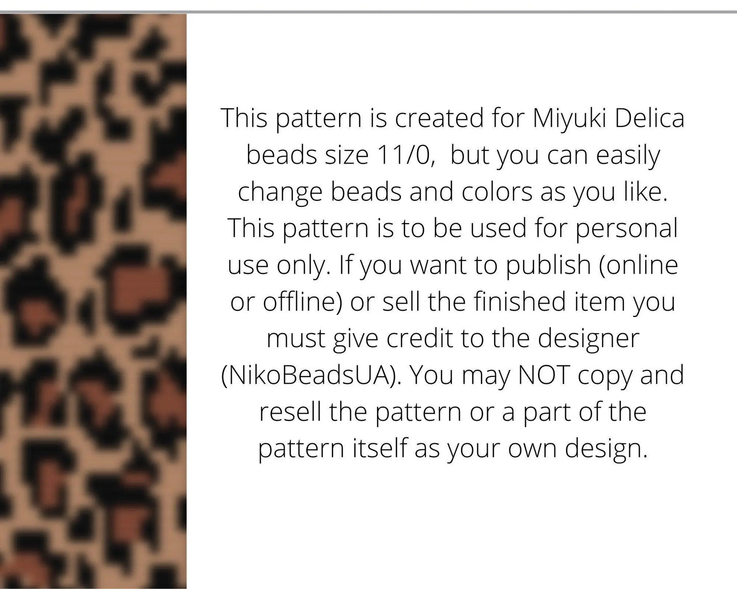 Leopard Print Loom pattern for wide beaded bracelet - NikoBeadsUA