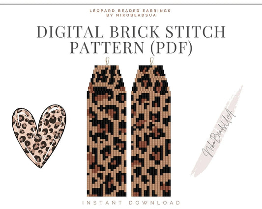 Leopard Asymmetrical Brick Stitch pattern for fringe beaded earrings - NikoBeadsUA