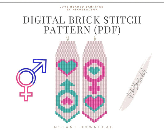 Love Brick Stitch pattern for fringe beaded earrings - NikoBeadsUA