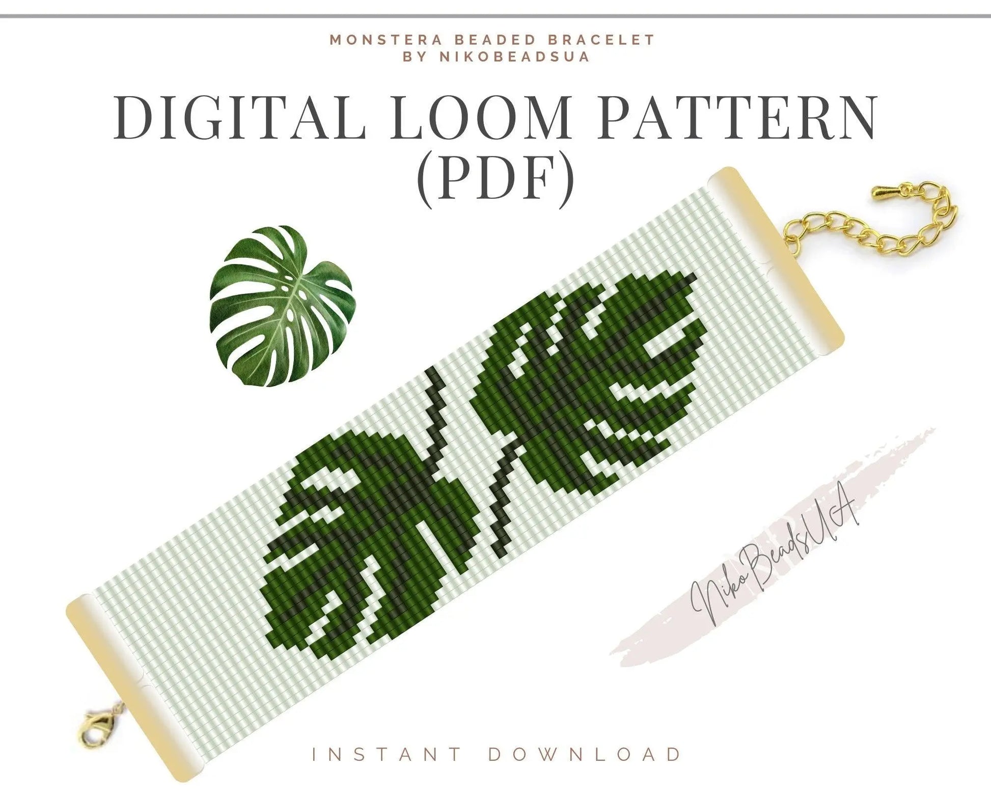 Monstera Leaves Loom pattern for beaded bracelet - NikoBeadsUA