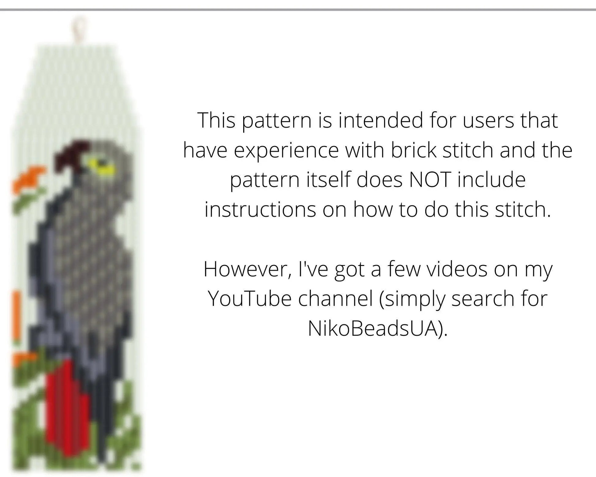 African Grey Parrot Brick Stitch pattern for fringe beaded earrings - NikoBeadsUA