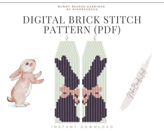 Pretty Bunny Brick Stitch pattern for fringe beaded earrings - NikoBeadsUA