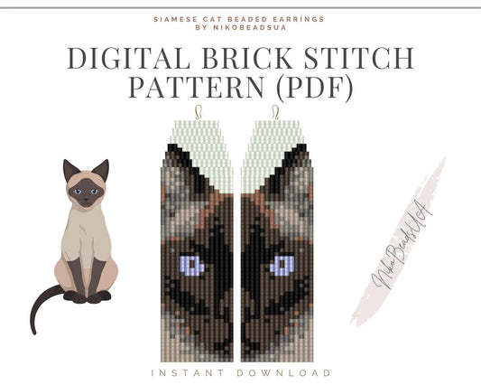 Siamese Cat Brick Stitch pattern for fringe beaded earrings - NikoBeadsUA