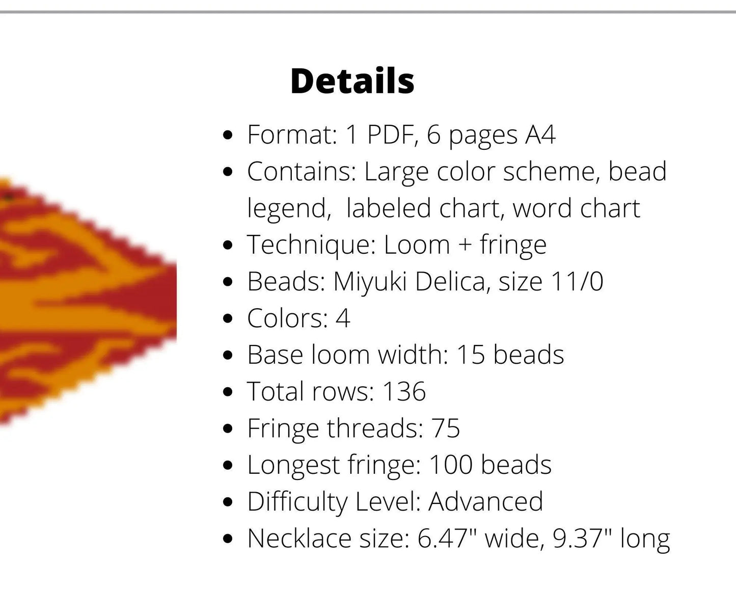 Fire Fringe Loom pattern for beaded necklace - NikoBeadsUA