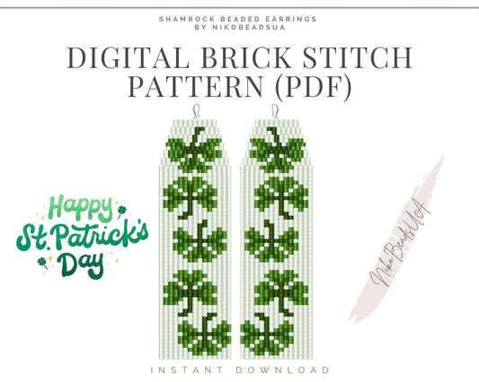 Shamrock Brick Stitch pattern for fringe beaded earrings - NikoBeadsUA