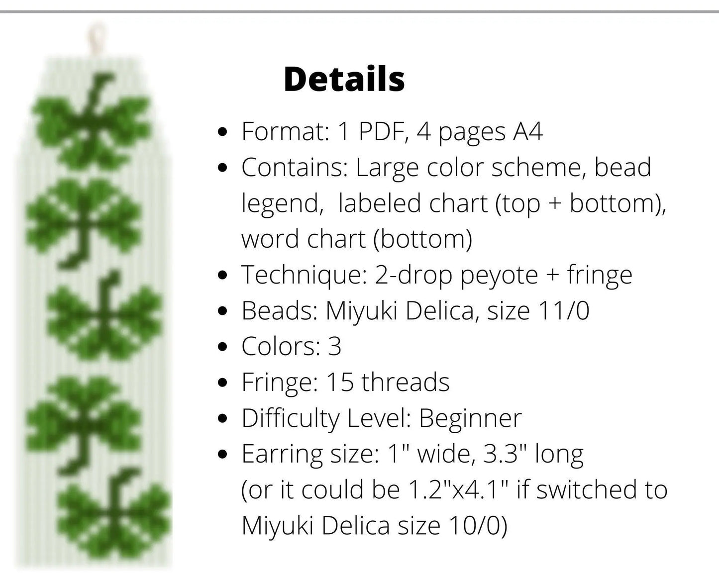 Shamrock Brick Stitch pattern for fringe beaded earrings - NikoBeadsUA