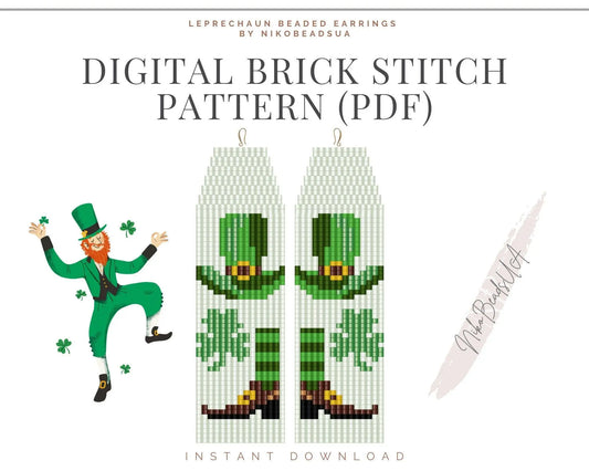 Leprechaun Hat Brick Stitch pattern for fringe beaded earrings - NikoBeadsUA