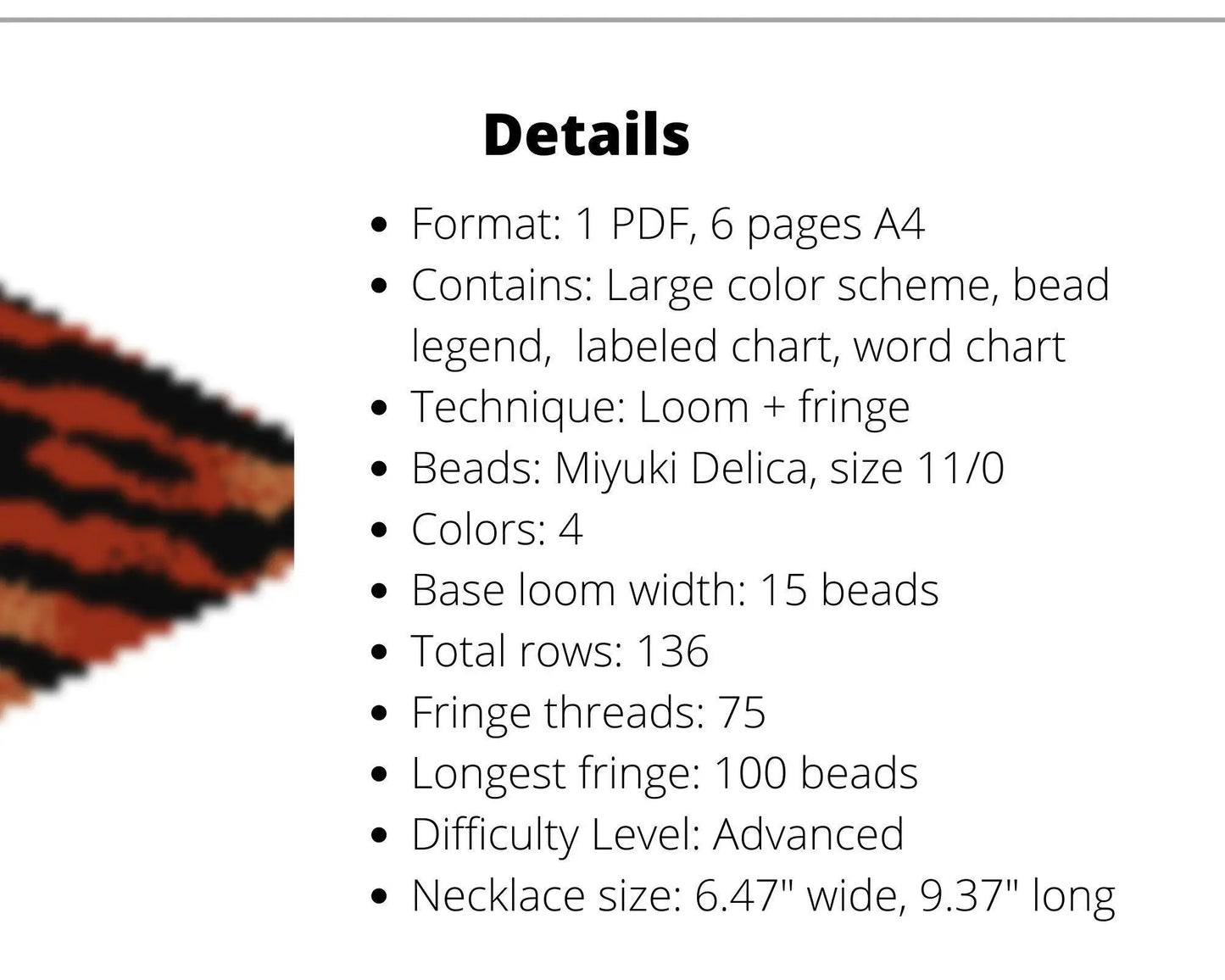 Tiger Stripe Beaded Loom Necklace Pattern with Fringe - DIY Jewelry Tutorial - NikoBeadsUA