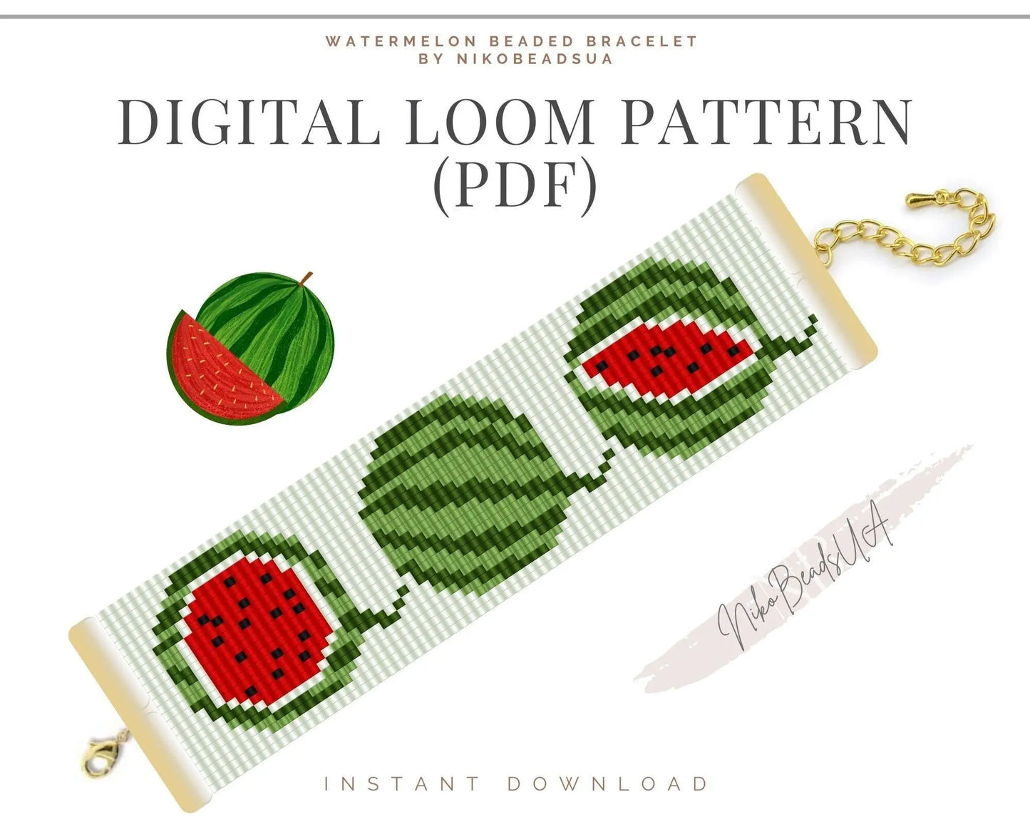 Watermelon Loom pattern for beaded bracelet - NikoBeadsUA