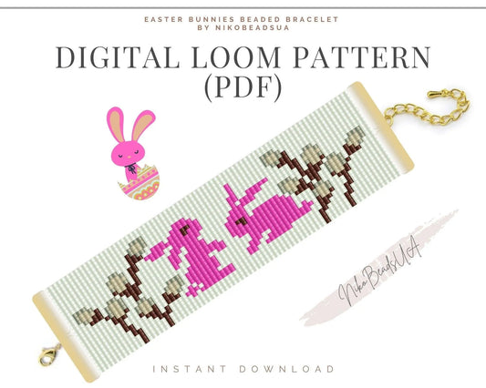 Easter Bunnies Loom pattern for beaded bracelet - NikoBeadsUA