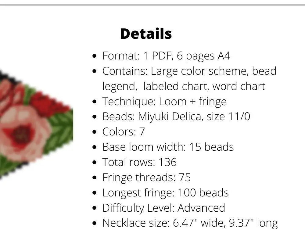 Garden Roses Fringe Loom pattern for beaded necklace - NikoBeadsUA