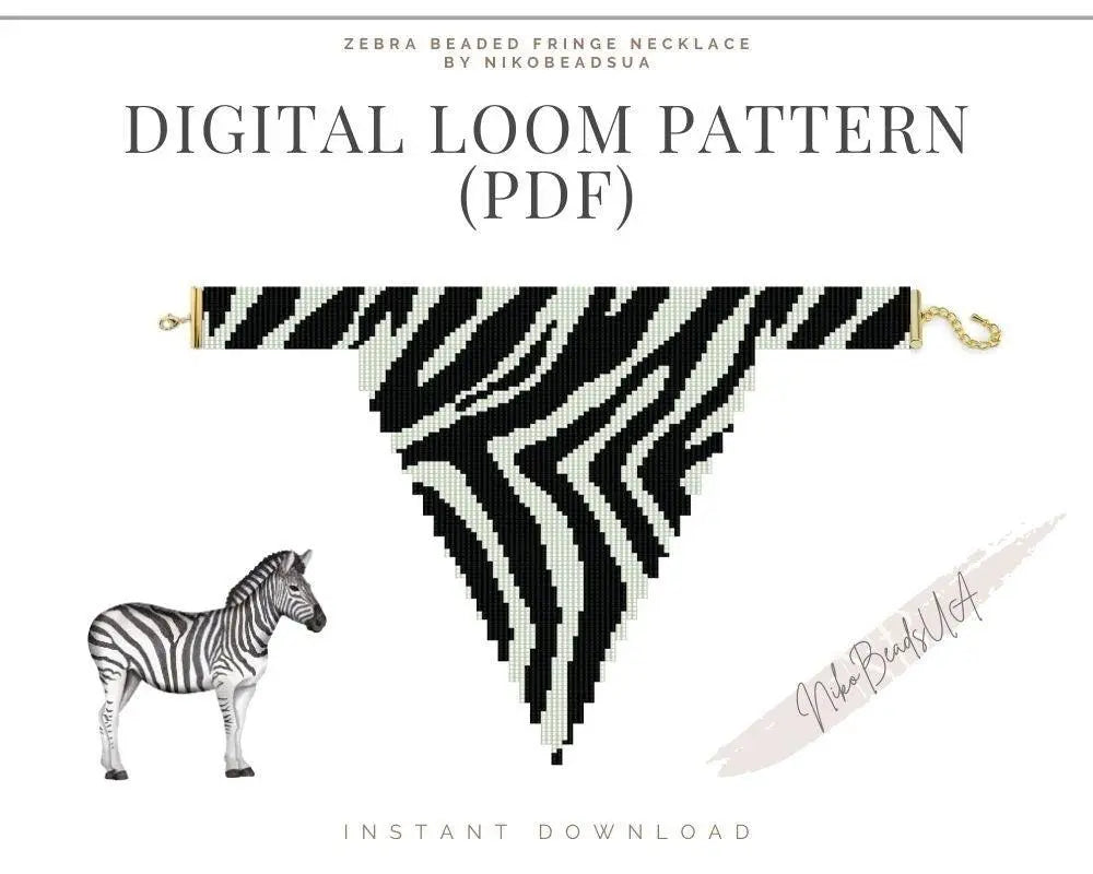 Zebra Stripe Beaded Loom Necklace Pattern with Fringe - DIY Jewelry Tutorial - NikoBeadsUA