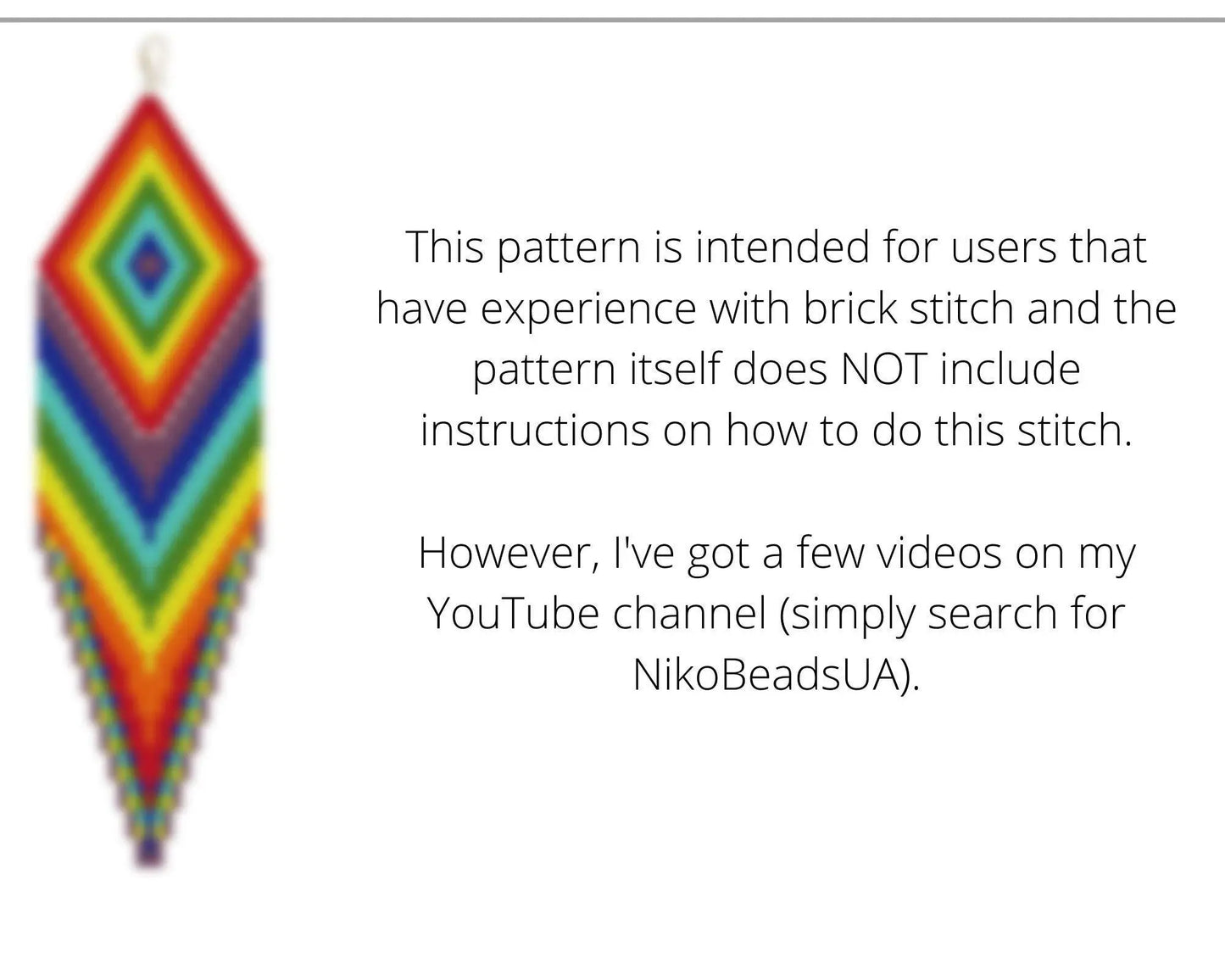 Rainbow Brick Stitch pattern for fringe beaded earrings with diamond top - NikoBeadsUA