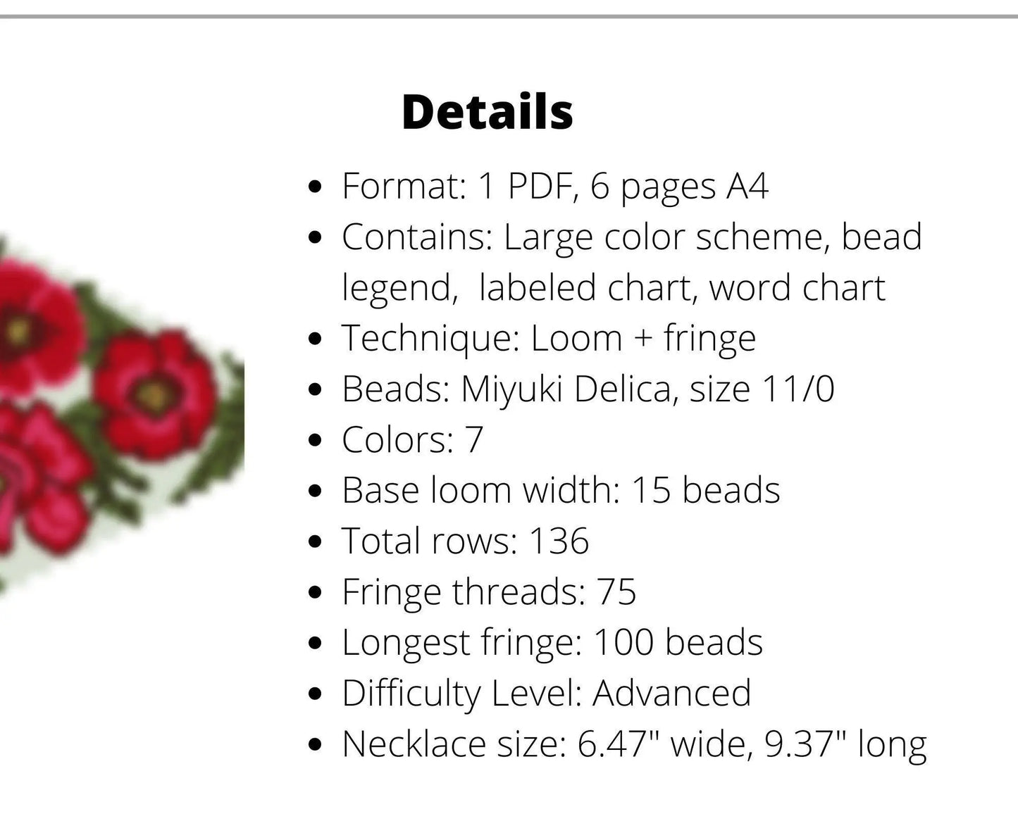 Poppy Beaded Loom Fringe Necklace Pattern - DIY Boho Jewelry - NikoBeadsUA