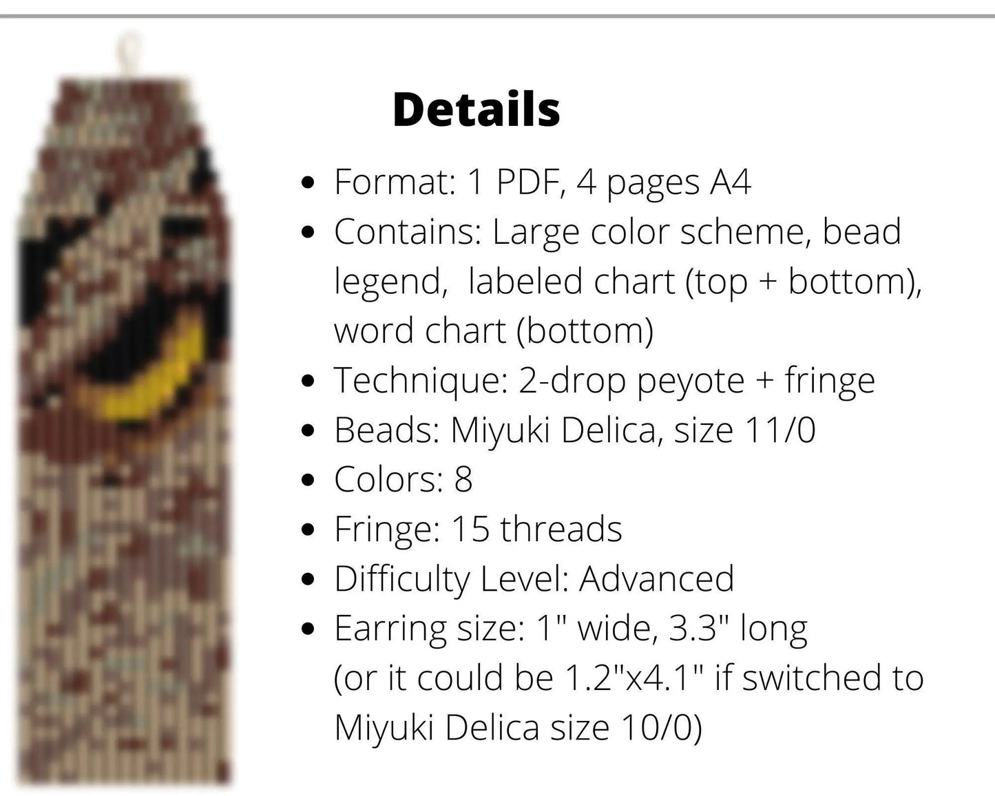Owl Eye Brick Stitch pattern for fringe beaded earrings - NikoBeadsUA