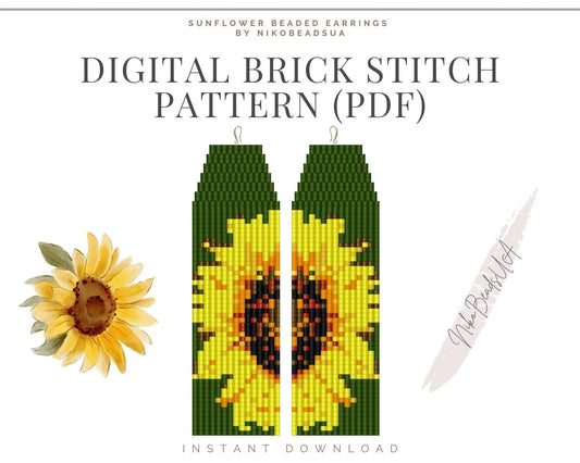 Sunflower Brick Stitch pattern for fringe beaded earrings - NikoBeadsUA
