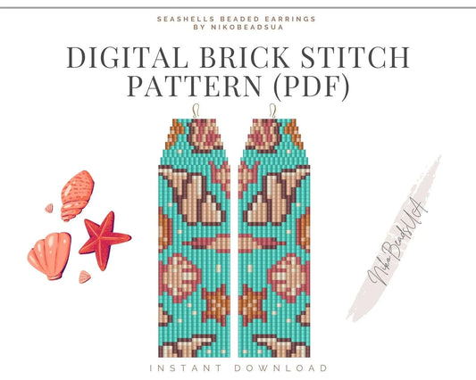 Seashells Brick Stitch pattern for fringe beaded earrings - NikoBeadsUA