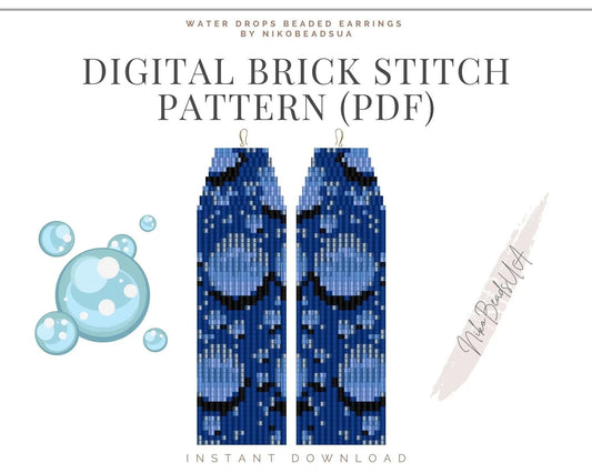 Rain Drops Brick Stitch pattern for fringe beaded earrings - NikoBeadsUA