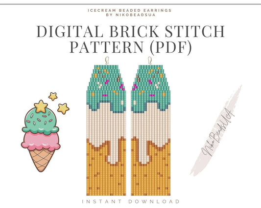 Ice cream Brick Stitch pattern for fringe beaded earrings - NikoBeadsUA