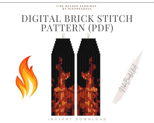 Fire Brick Stitch pattern for fringe beaded earrings - NikoBeadsUA