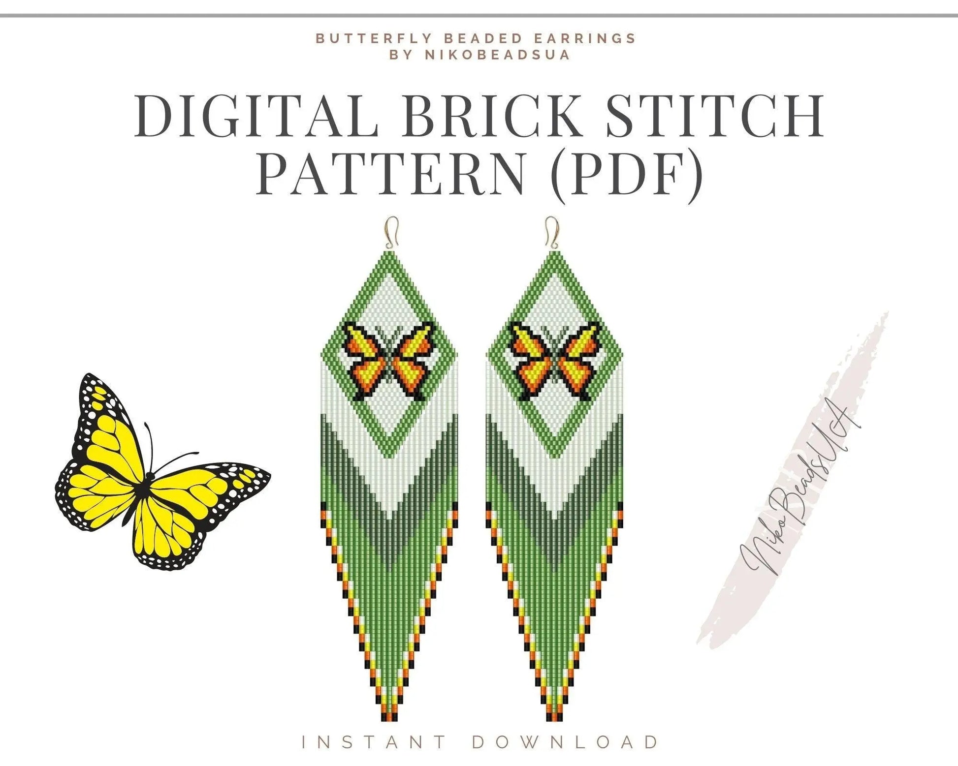 Butterfly Brick Stitch pattern for fringe beaded earrings - NikoBeadsUA