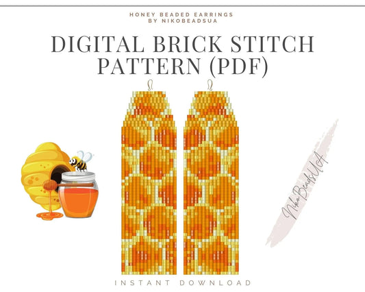 Honeycomb Brick Stitch pattern for fringe beaded earrings - NikoBeadsUA