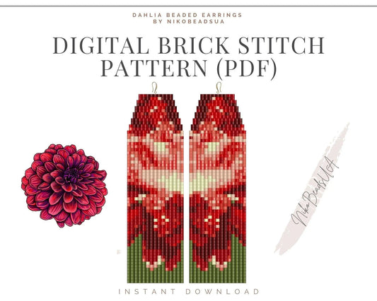 Dahlia Brick Stitch pattern for fringe beaded earrings - NikoBeadsUA