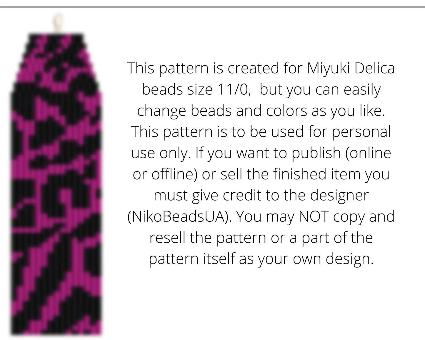 Hot Pink Cheetah Brick Stitch pattern for fringe beaded earrings - NikoBeadsUA