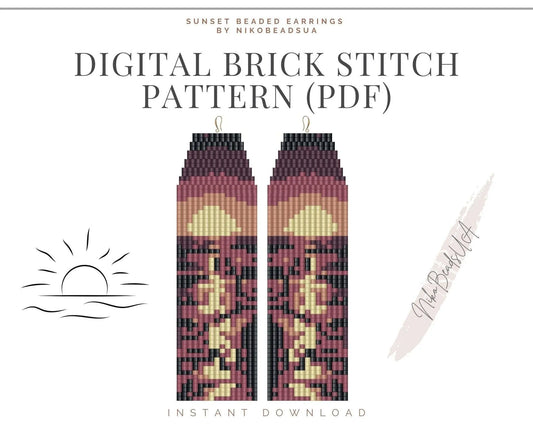 Sunset Brick Stitch pattern for fringe beaded earrings - NikoBeadsUA