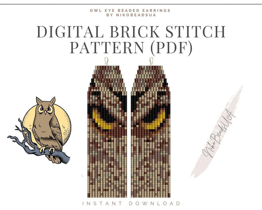 Owl Eye Brick Stitch pattern for fringe beaded earrings - NikoBeadsUA