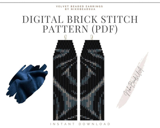 Black Velvet Brick Stitch pattern for fringe beaded earrings - NikoBeadsUA