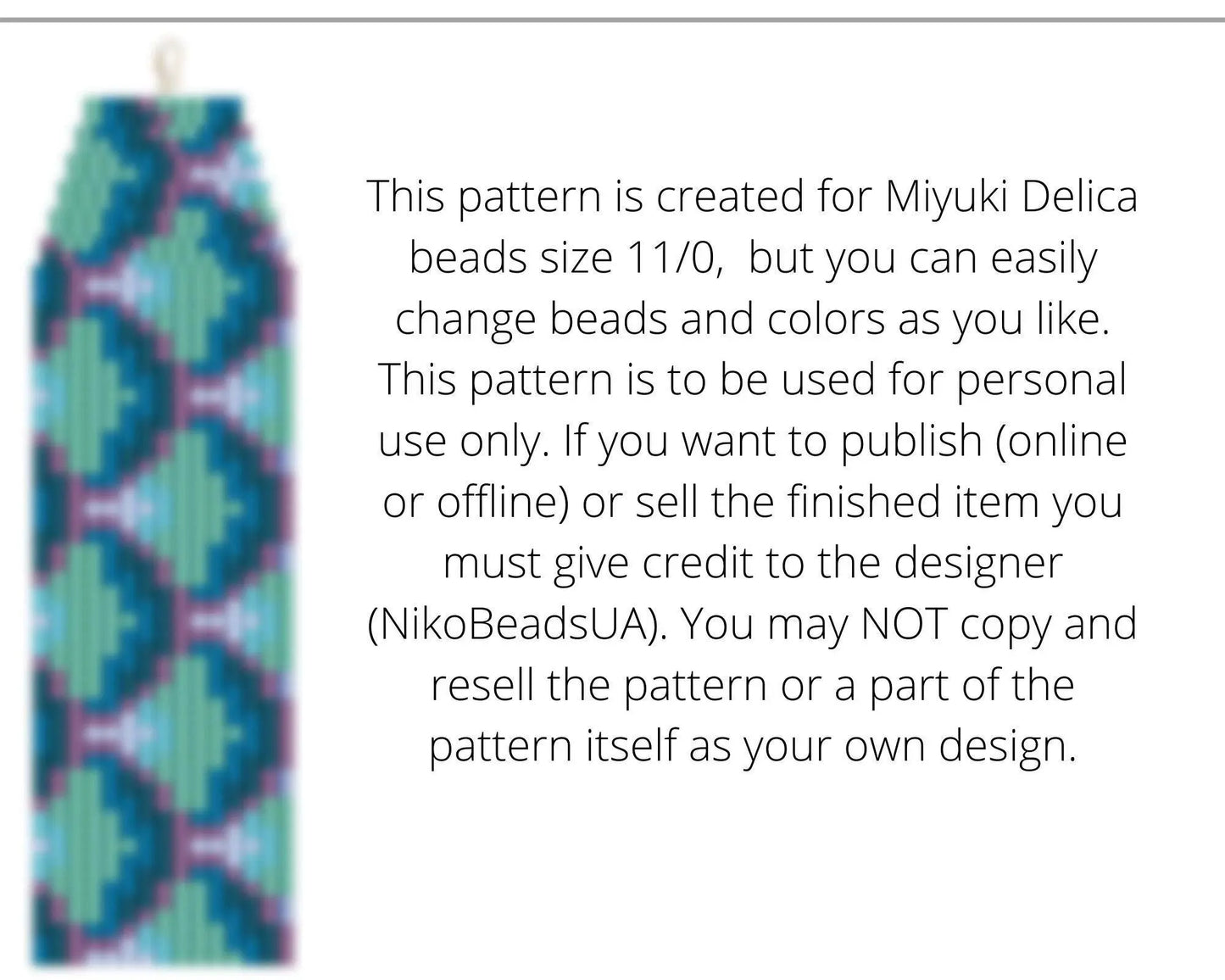 Fish Scales Brick Stitch pattern for fringe beaded earrings - NikoBeadsUA