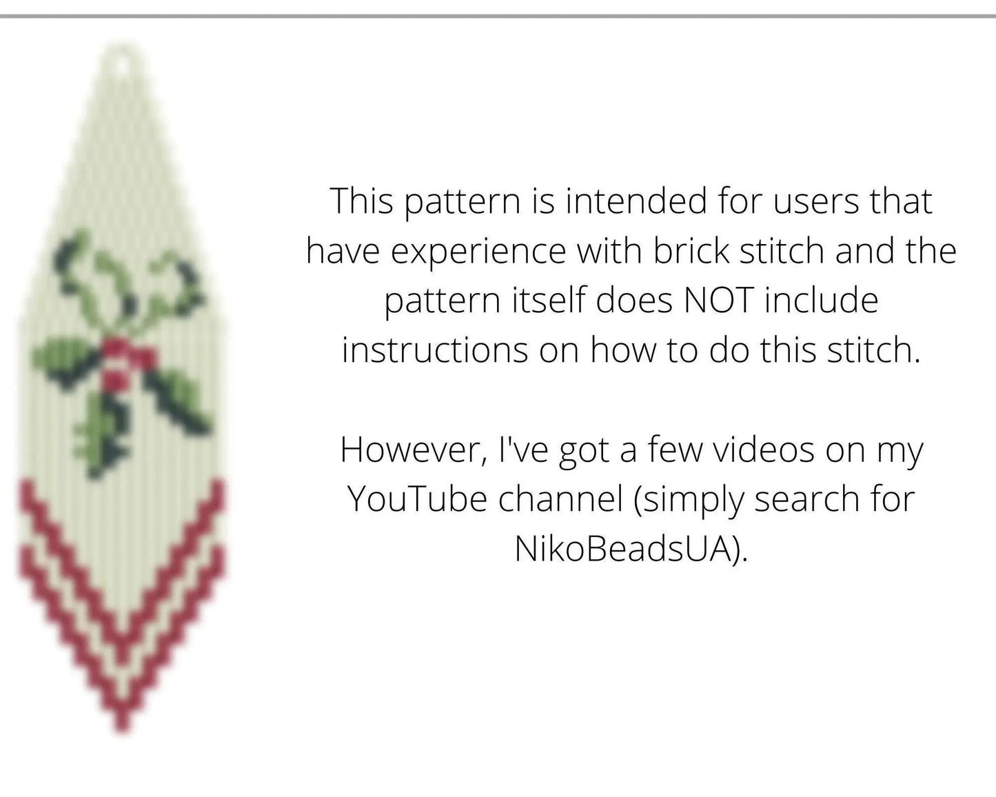 Christmas Holly Brick Stitch pattern for beaded fringe earrings - NikoBeadsUA