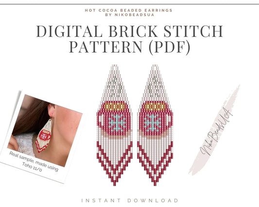 Hot Cocoa Cup Brick Stitch pattern for beaded fringe earrings - NikoBeadsUA