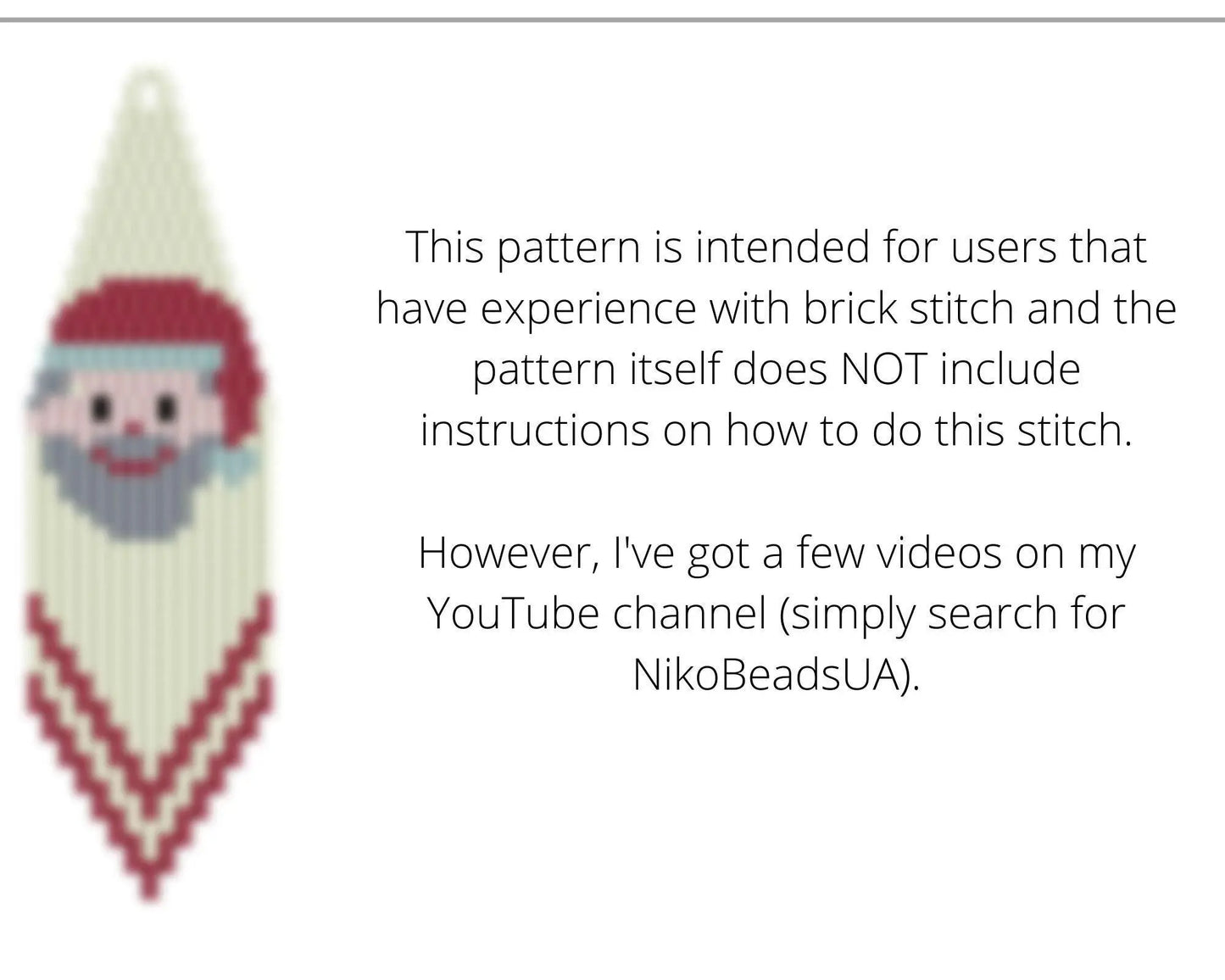 Santa Claus Brick Stitch pattern for beaded fringe earrings - Toho beads - NikoBeadsUA