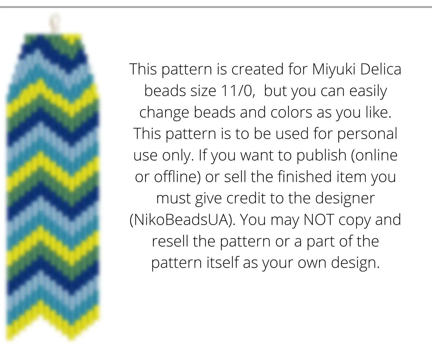 Zigzag Brick Stitch pattern for fringe beaded earrings - NikoBeadsUA