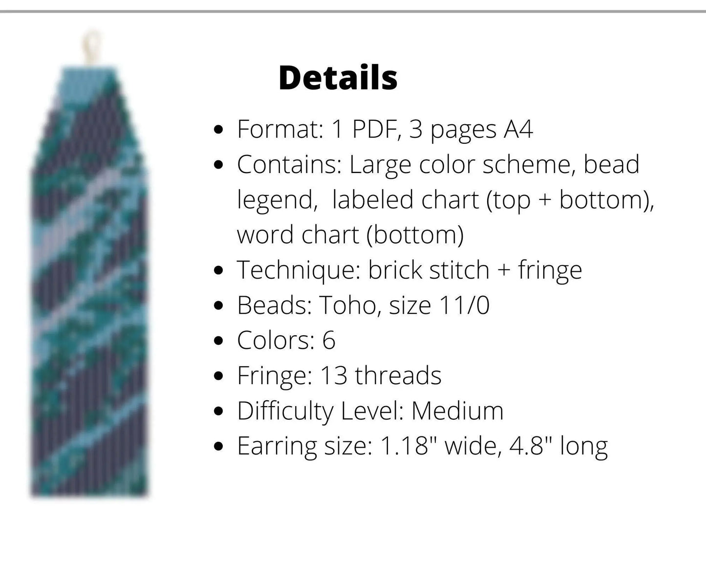 Blue Geode Brick Stitch pattern for fringe beaded earrings - NikoBeadsUA