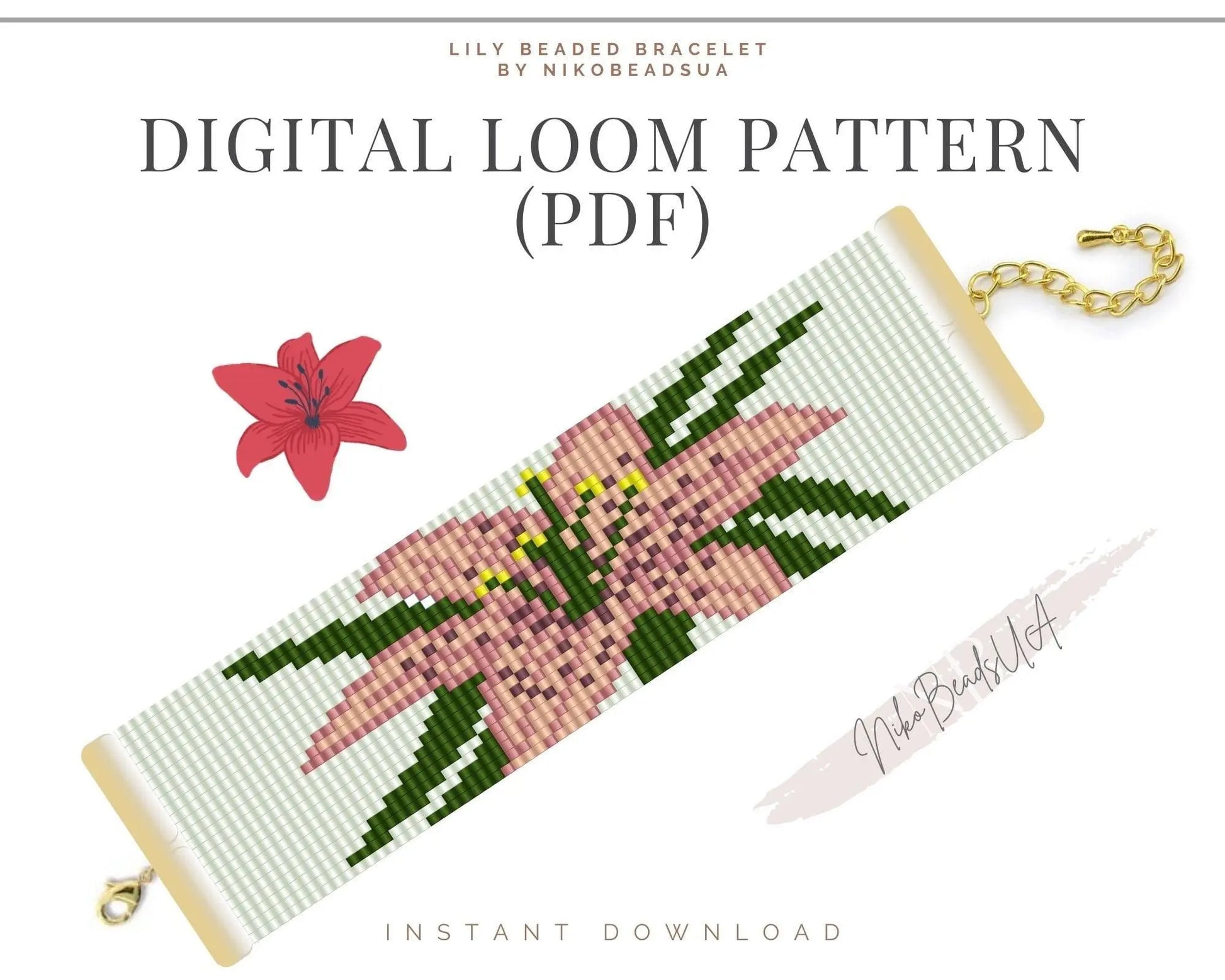 Pink Lily Loom pattern for beaded bracelet - NikoBeadsUA