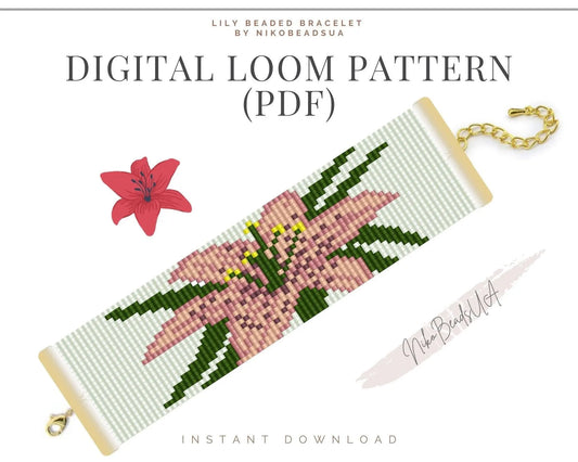 Pink Lily Loom pattern for beaded bracelet - NikoBeadsUA