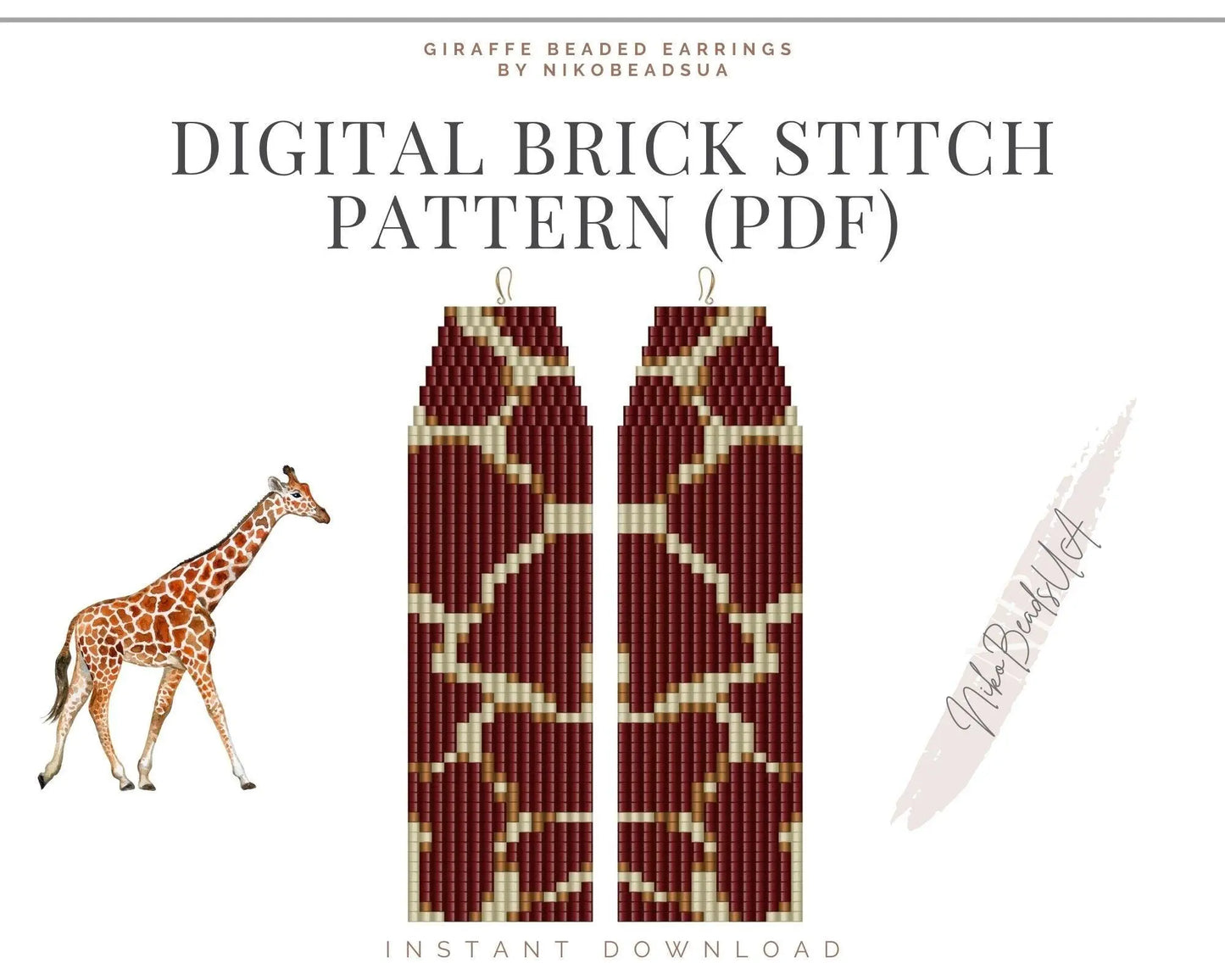 Giraffe Brick Stitch pattern for fringe beaded earrings - NikoBeadsUA