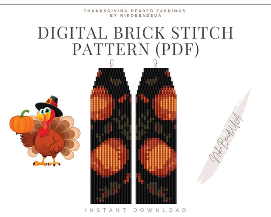 Thanksgiving Brick Stitch pattern for fringe beaded earrings - NikoBeadsUA