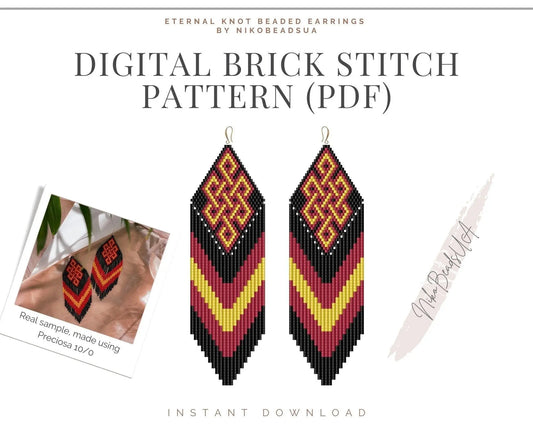 Eternal Knot Brick Stitch pattern for fringe beaded earrings - NikoBeadsUA