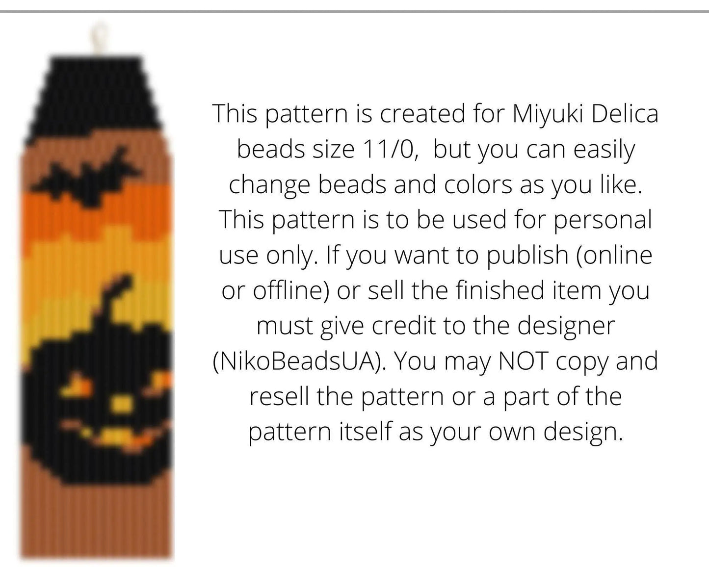 Halloween Brick Stitch pattern for fringe beaded earrings, pumpkin pattern - NikoBeadsUA